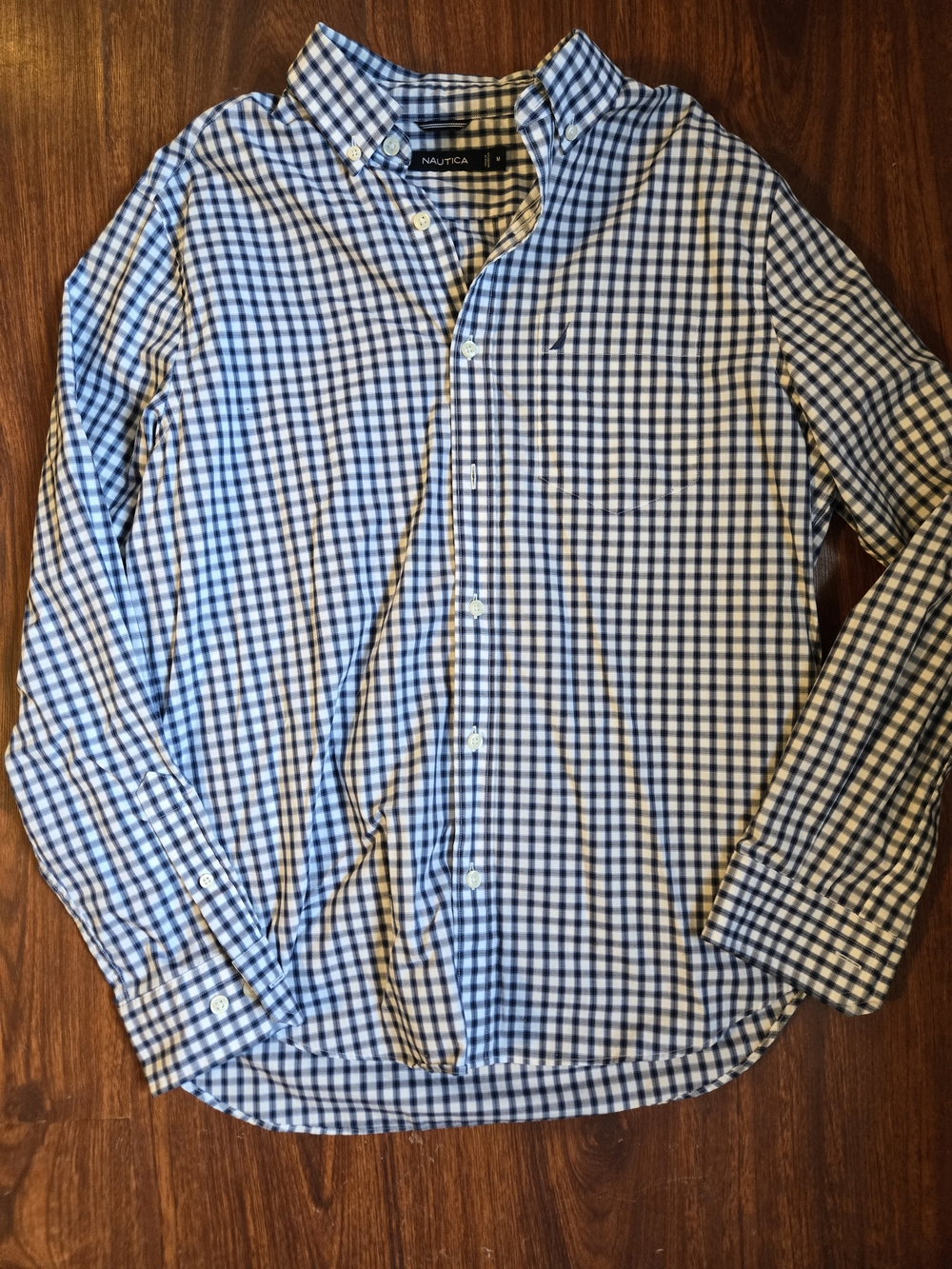 Nautica Blue and White Gingham Button-Down Shirt